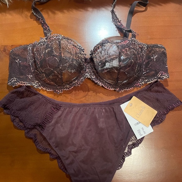 Chantelle ICONE unlined embroidered Demi bra & XL Chantelle lace detail panty. - Picture 6 of 10